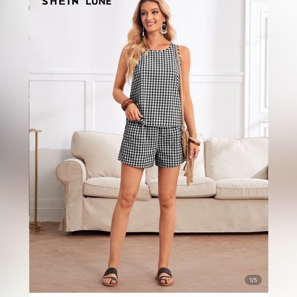 emery rose Other - nwot emery rose shein Black and White gingham Sleeveless Top and Shorts Set